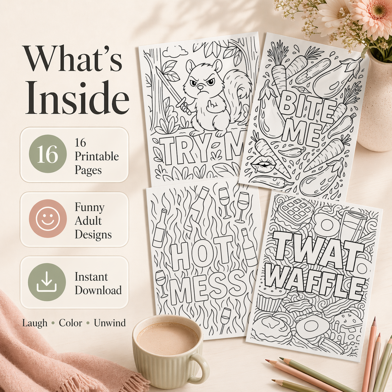 Adulting Is Hard: Color It Out – Funny Adult Coloring Book for Stress Relief & Self-Care (Printable Digital Download)