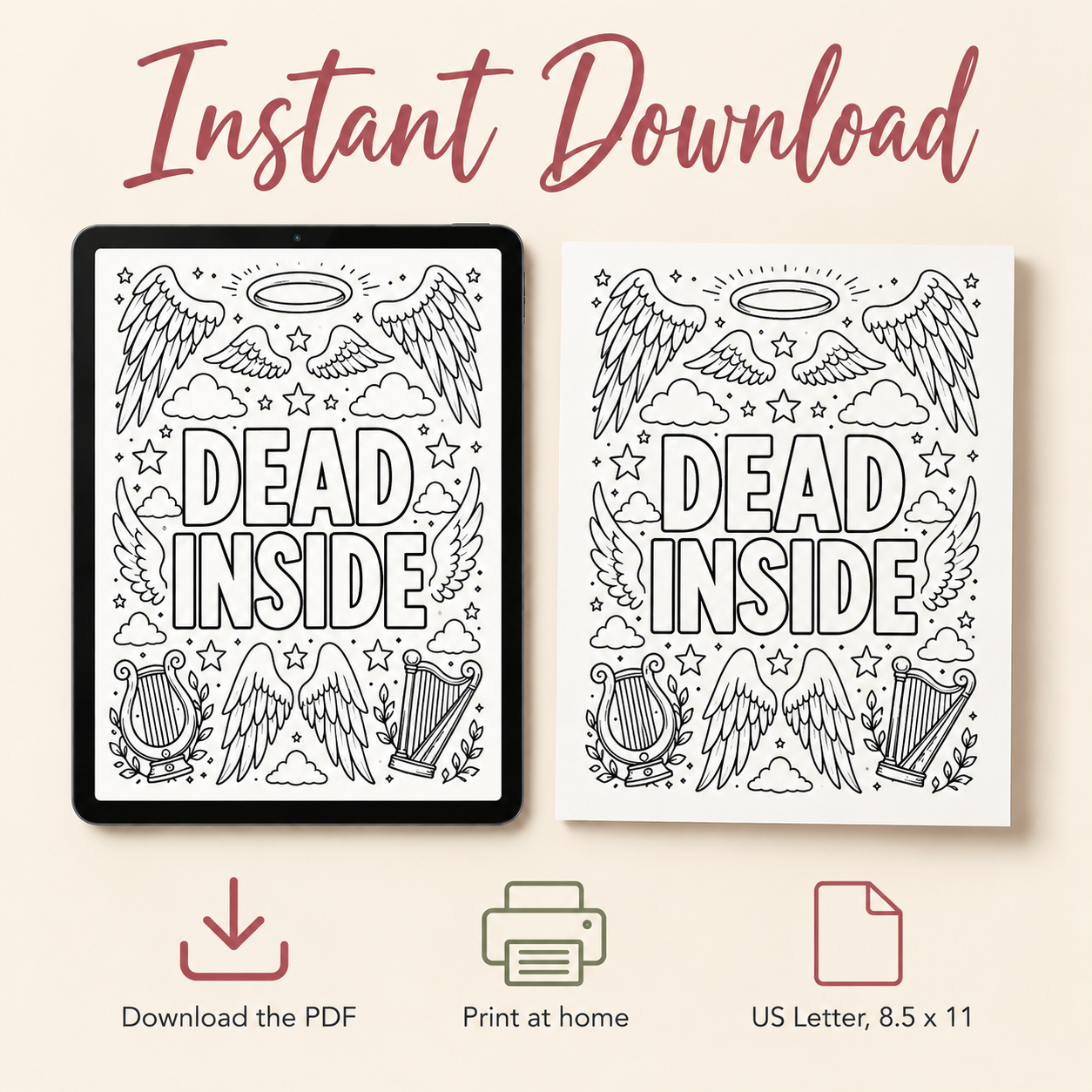 Adulting Is Hard: Color It Out – Funny Adult Coloring Book for Stress Relief & Self-Care (Printable Digital Download)