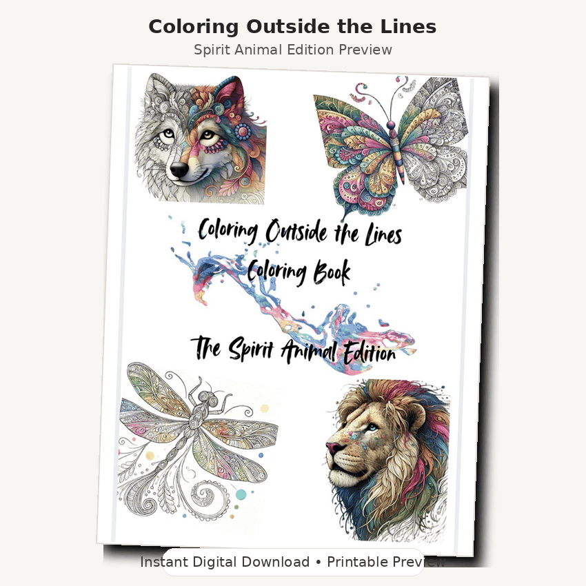 Color Outside the Lines: Spirit Animal Coloring Book for Mindfulness & Self-Expression (Printable Digital Download)