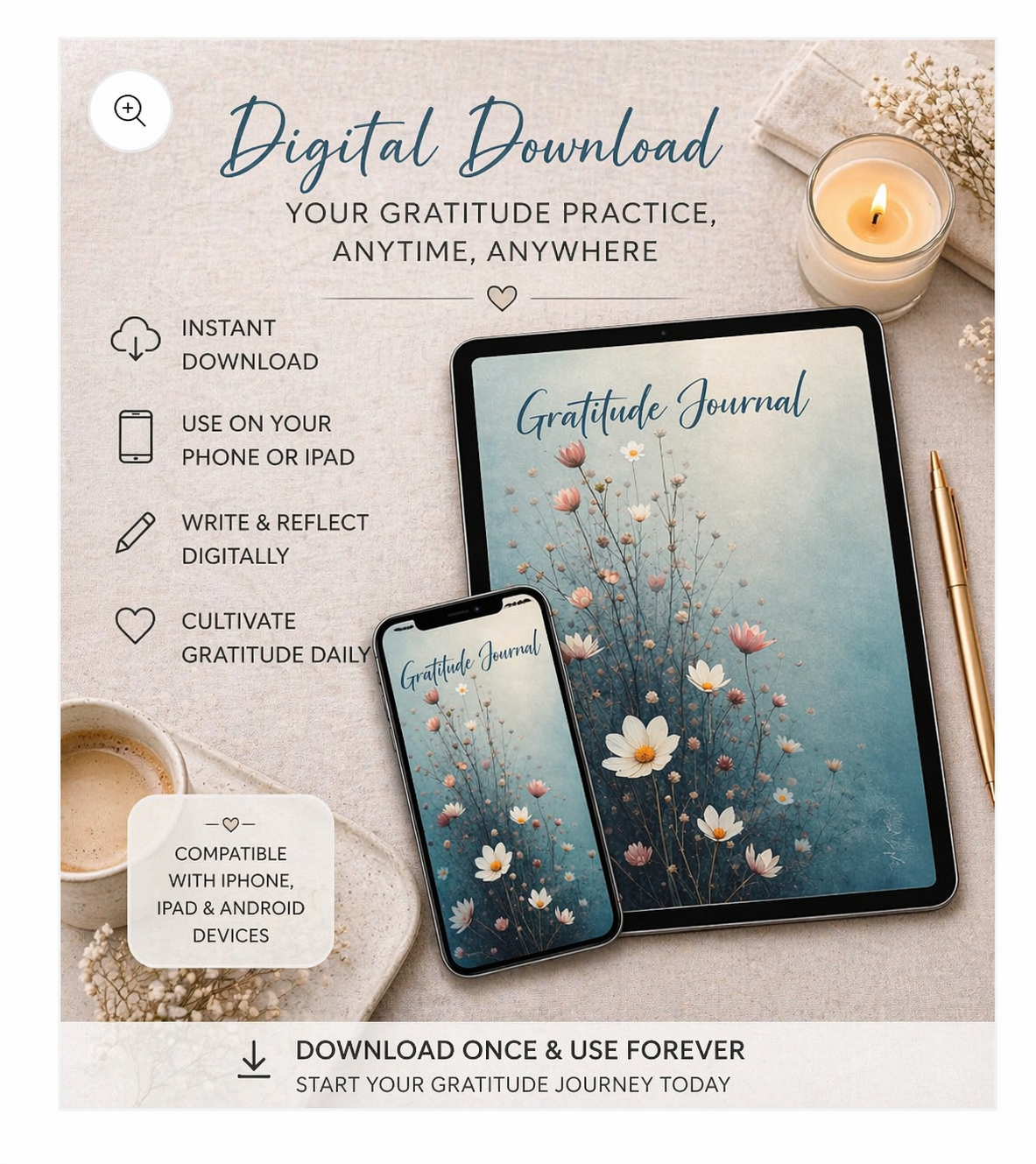 30 Days of Gratitude: A Printable Guided Gratitude Journal for Reflection & Mindset