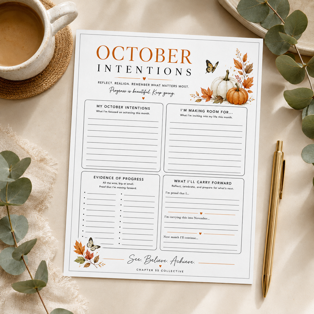 October Intentions Printable | Monthly Intention Setting Worksheet