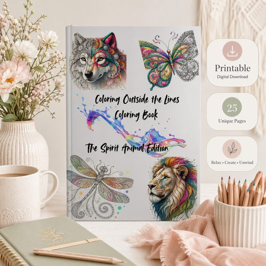 Color Outside the Lines: Spirit Animal Coloring Book for Mindfulness & Self-Expression (Printable Digital Download)