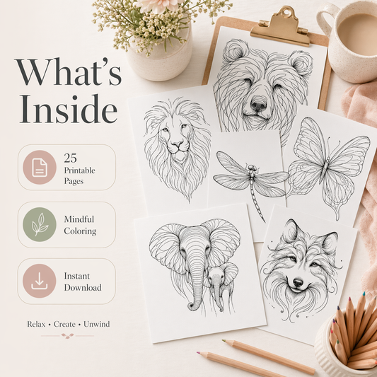 Color Outside the Lines: Spirit Animal Coloring Book for Mindfulness & Self-Expression (Printable Digital Download)