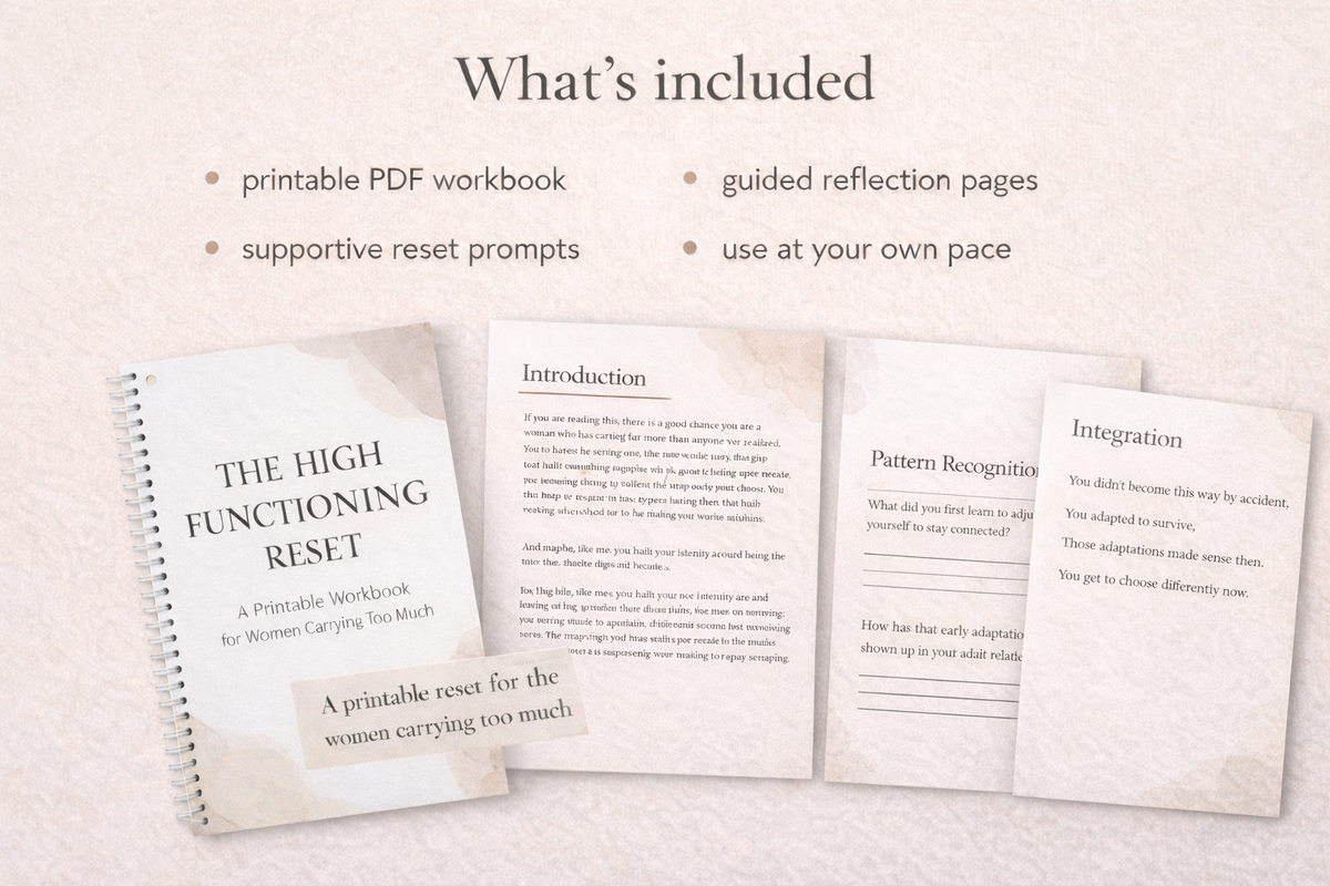 Preview of guided journal pages inside the High-Functioning Reset workbook