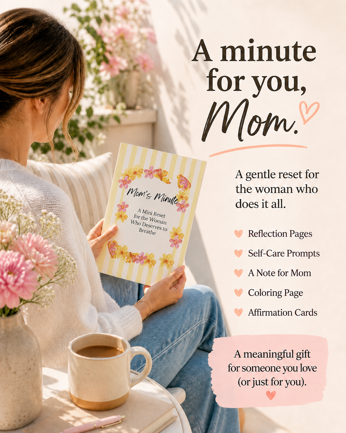 Mom's Minute mini reset printable shown as a year-round gift for busy moms