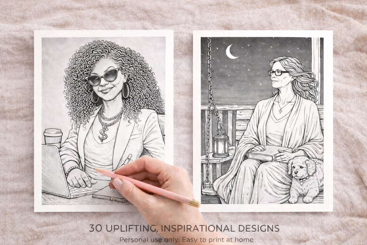 Sample coloring pages from Unstoppable Her featuring uplifting designs